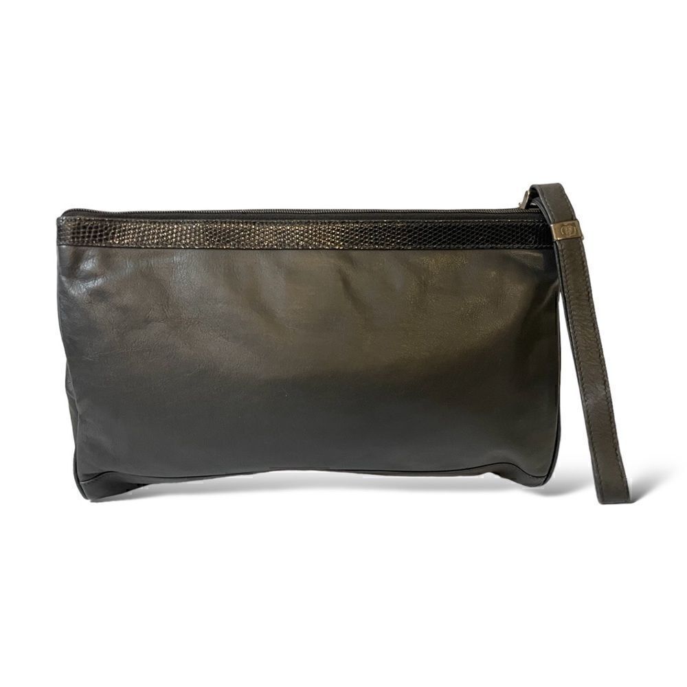 GUCCI Black Leather & Python Trim Vintage Clutch - Picture 14 of 15